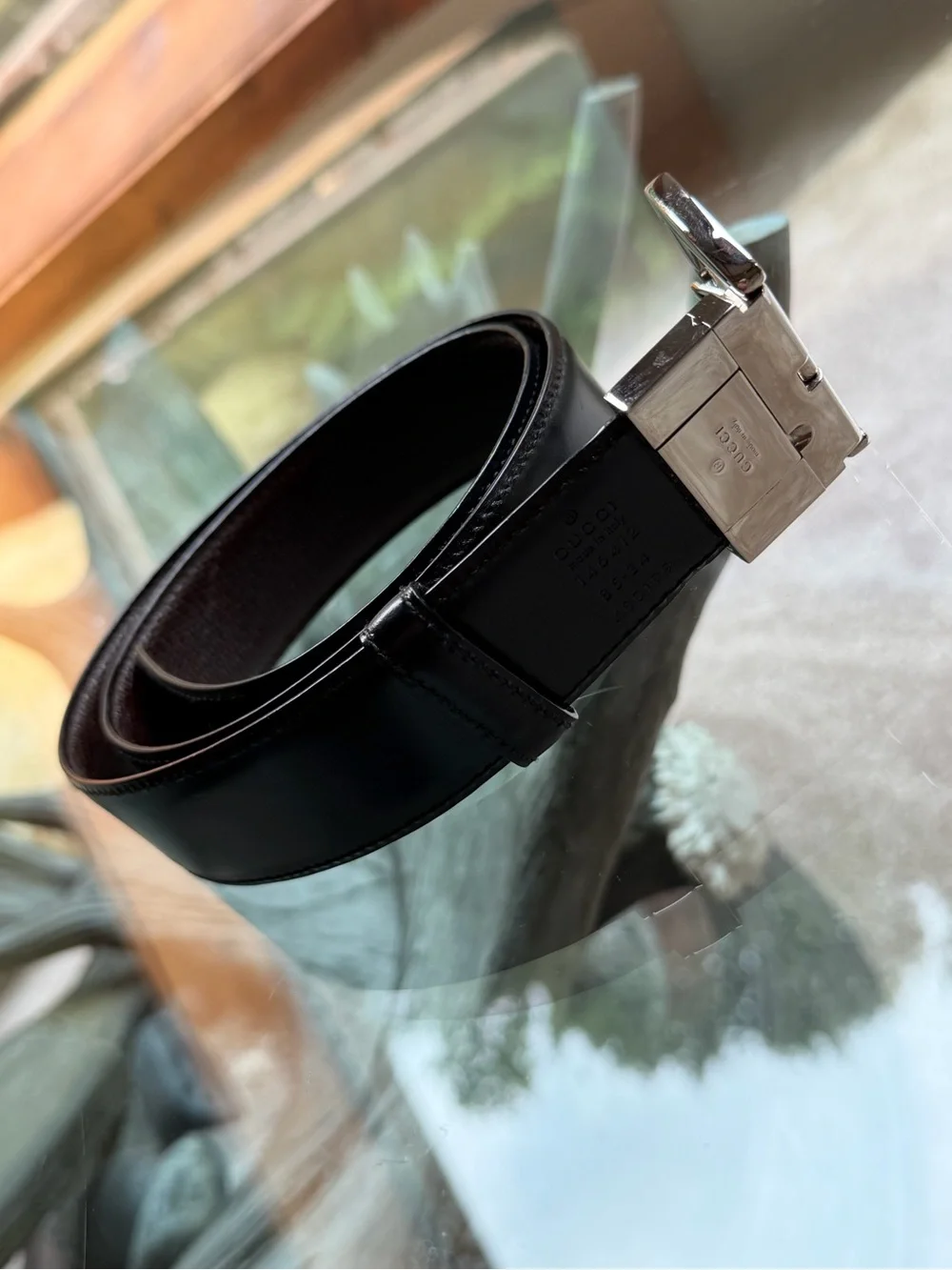 Gucci Brown  an black like having 2 belts in 1 Leather Belt with Silver Buckle